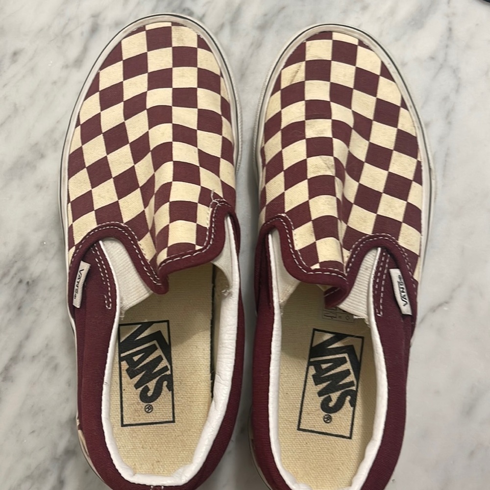 Maroon/cream checkered vans